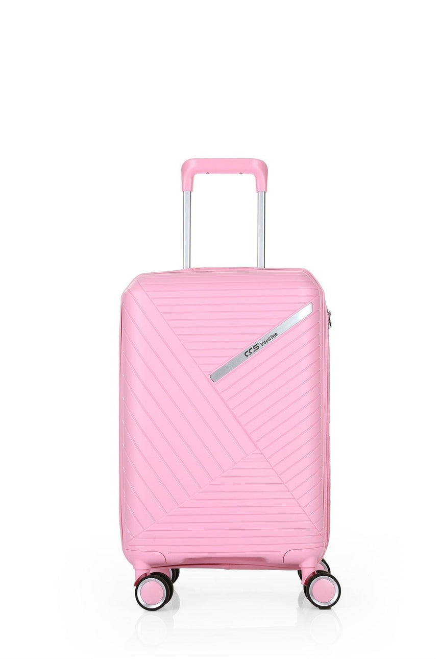 ÇÇS Diagonol Çizgili 65 cm Orta Boy Valiz Pembe