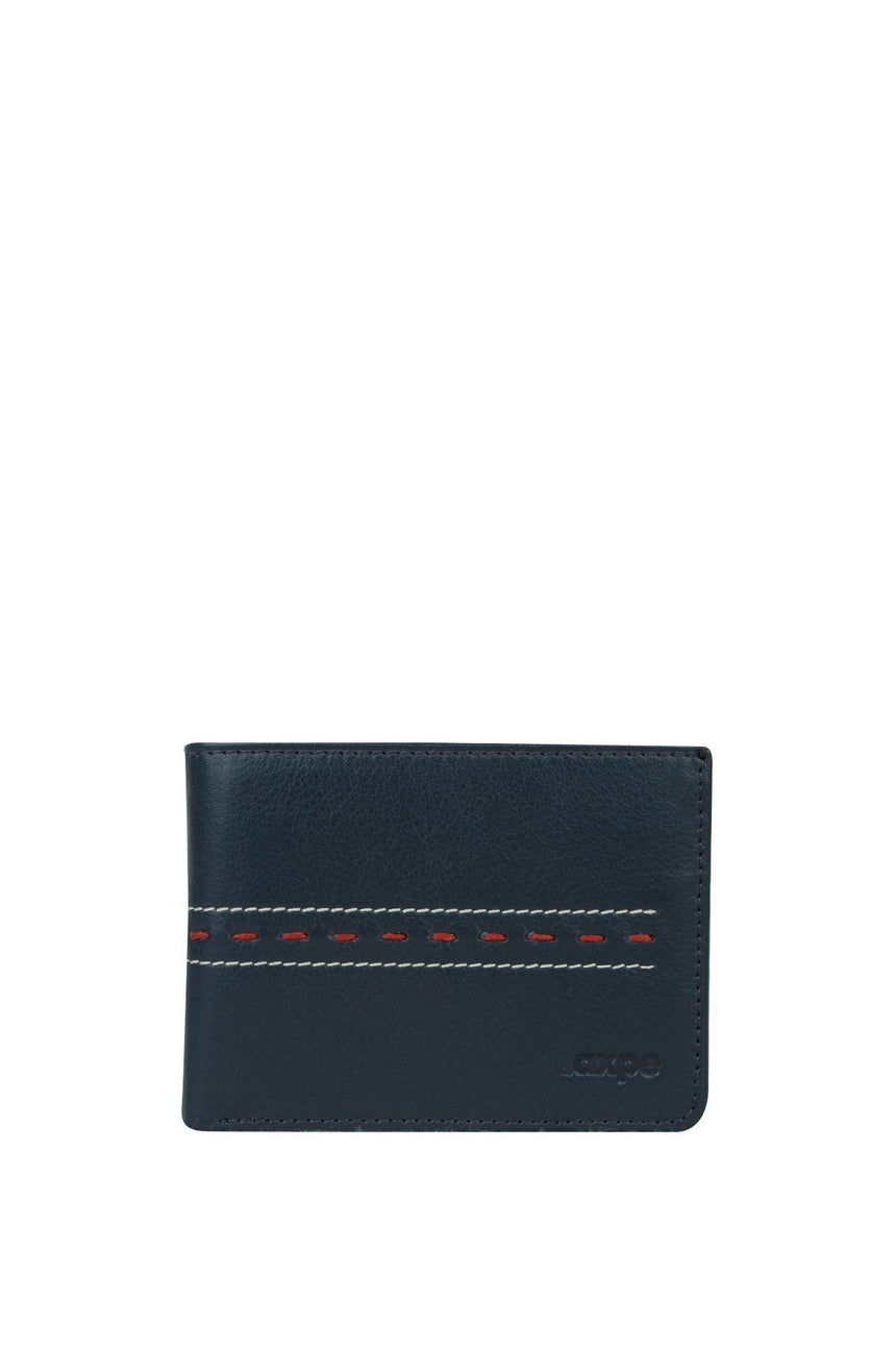 Axpe Dikiş Detaylı Deri Erkek Cüzdanı Lacivert