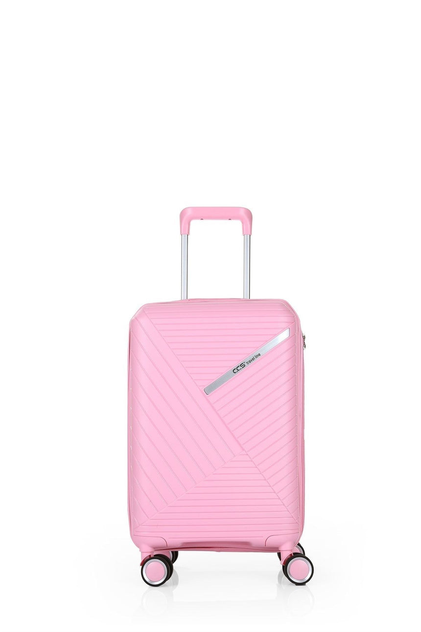 ÇÇS Diagonal Çizgili 55 cm Kabin Boy Valiz Pembe