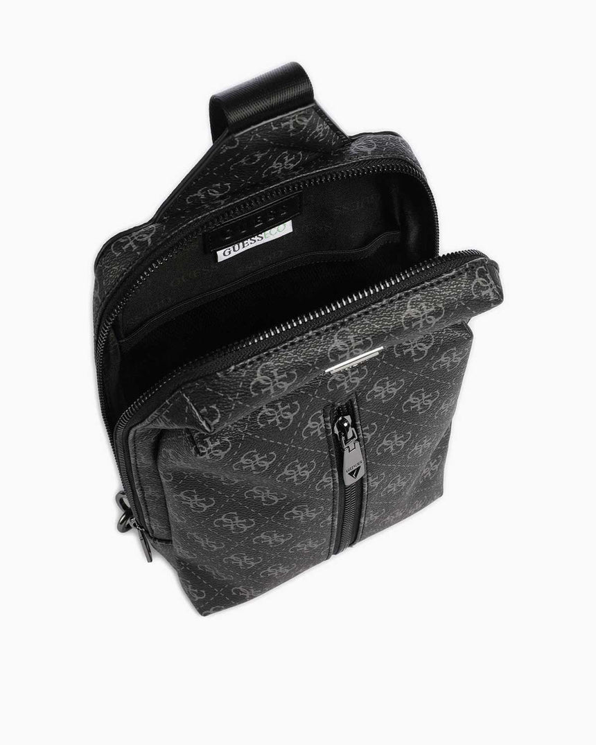 Guess Monogram Baskılı Body Bag Dark Black
