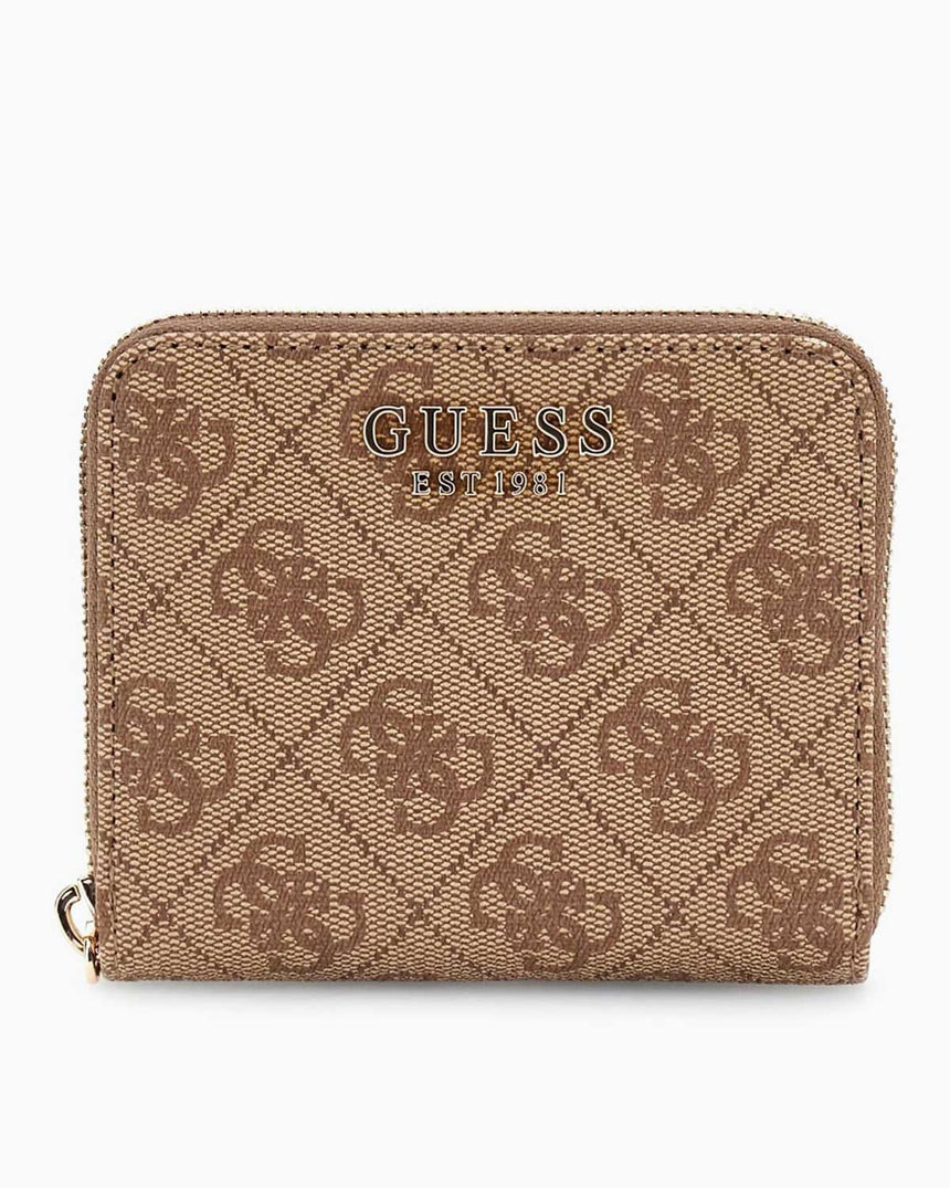 Guess Access Laurel II Küçük Boy Fermuarlı Kadın Cüzdan Latte Logo