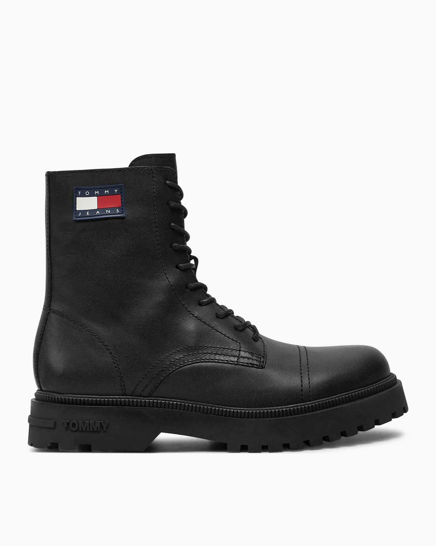 Tommy Jeans Lace Up Mid Smooth Boots Black