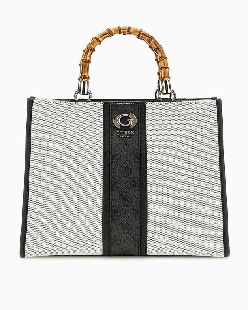 Guess Kerima Bamboo Logolu El Çantası Natural / Coal Logo
