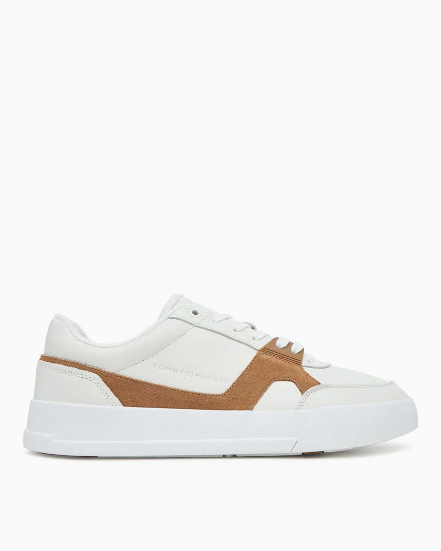 Tommy Hilfiger Kort Sanatsal Deri Erkek Sneaker Ecru/Hickory