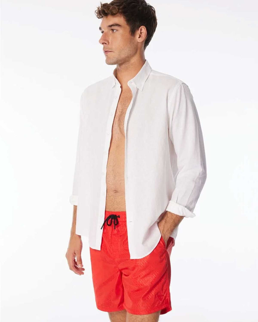 Guess Swimtrunk Bottoms Deniz Şortu Red Embossed Logo