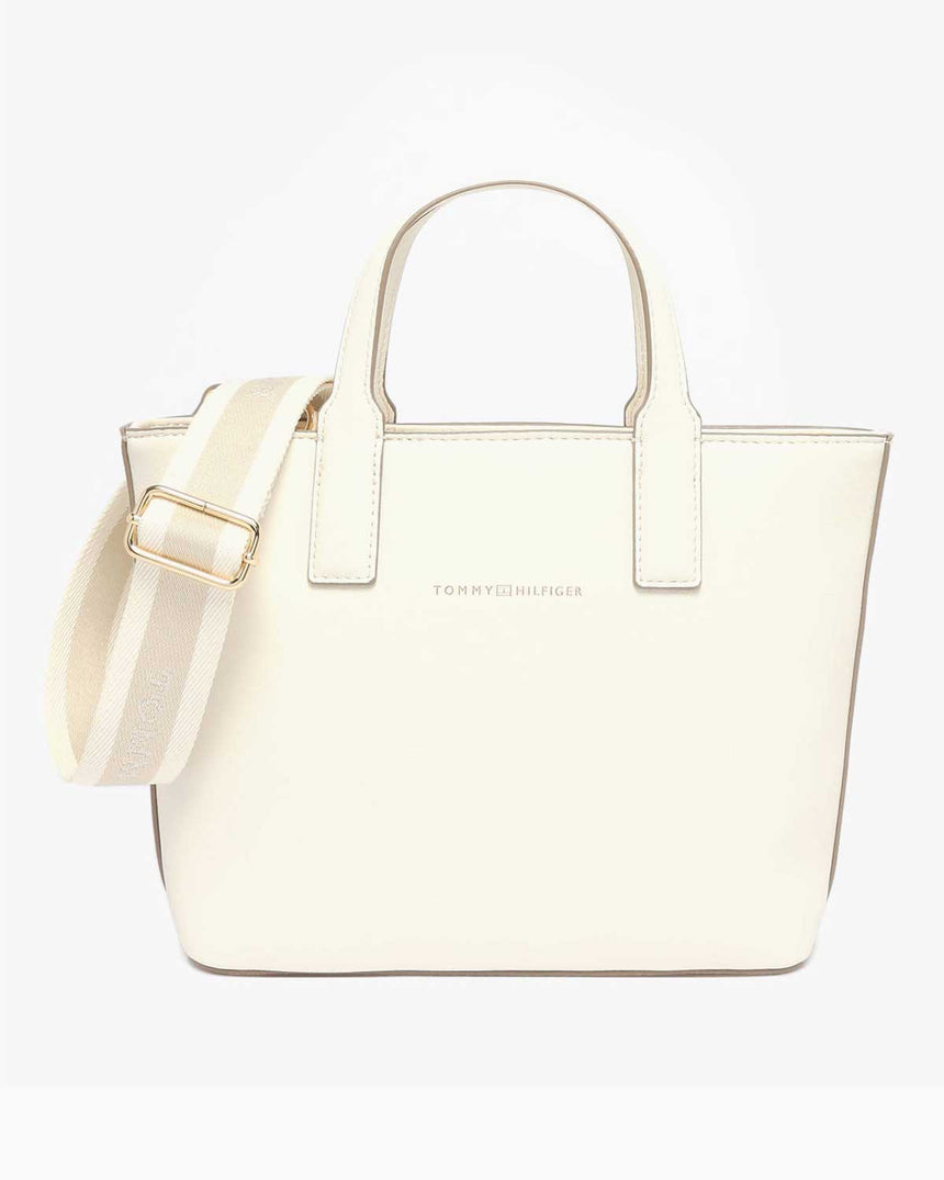 Tommy Hilfiger Logo Bantlı Mini Tote Kadın El Çantası Ivory Petal