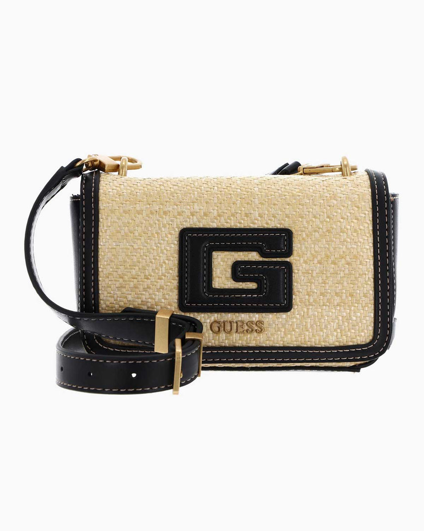 Guess Status Mini Çapraz Askılı Hasır Çanta Natural - Black