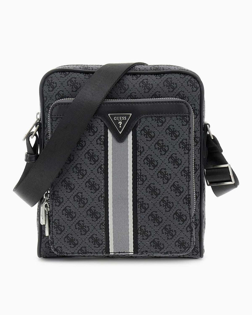Guess Milano Compact Monogram Baskılı Çapraz Askılı Çanta Coal Black