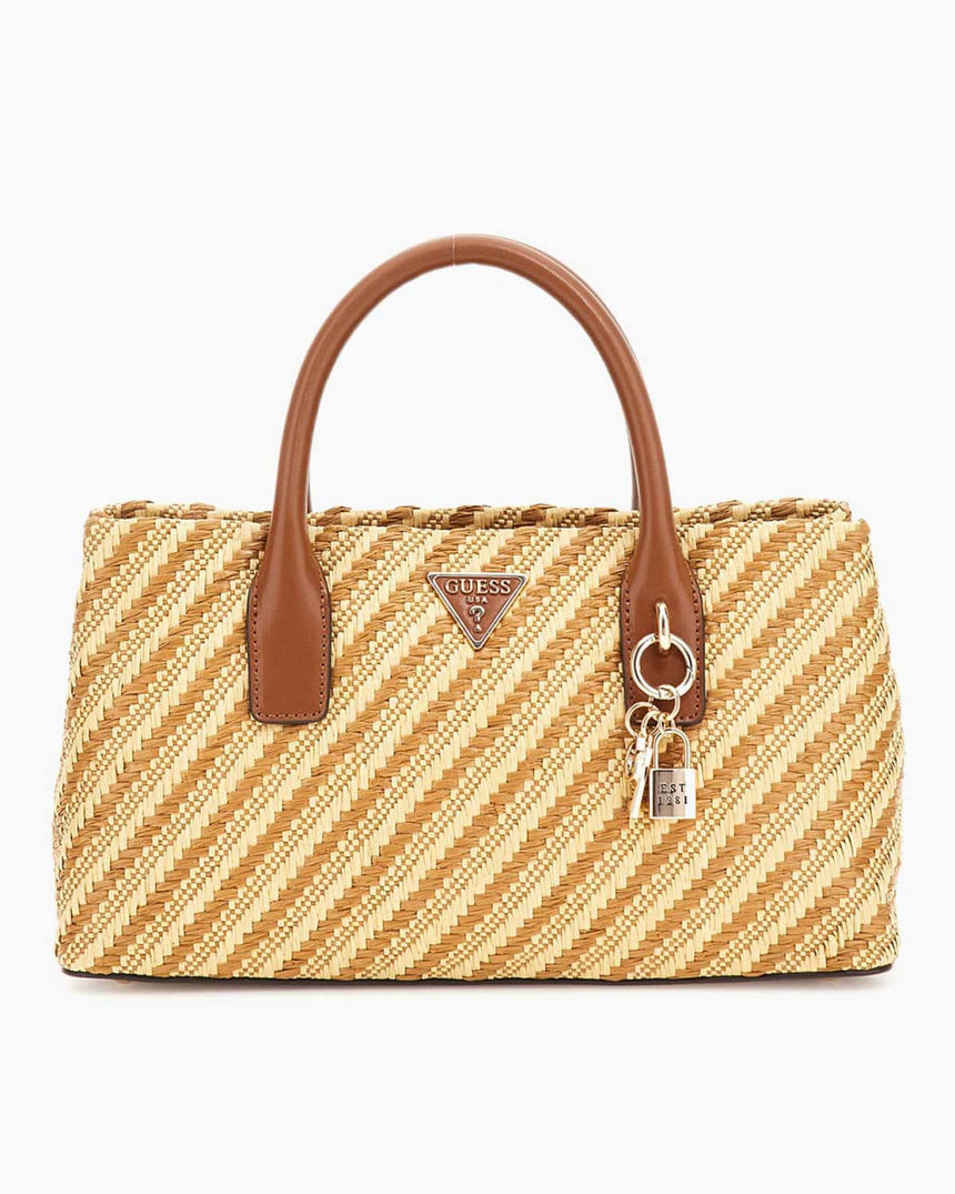 Guess Simona Small Satchel El Çantası Natural - Cognac