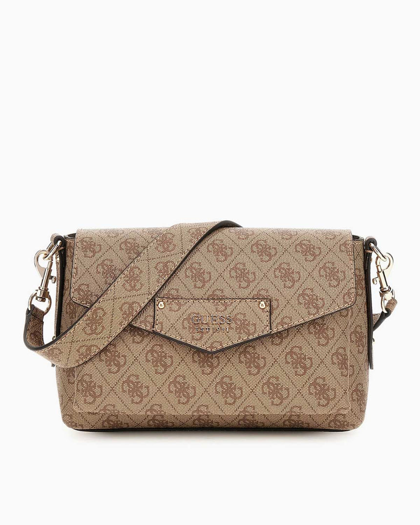 Guess Eco Brenton Flap Logolu Omuz Çantası Latte Logo