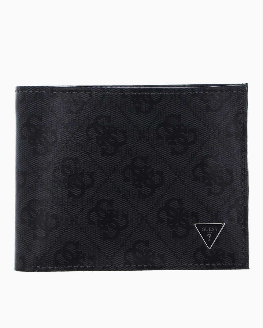 Guess Mito Leather Flat Billfold Monogram Cüzdan Black