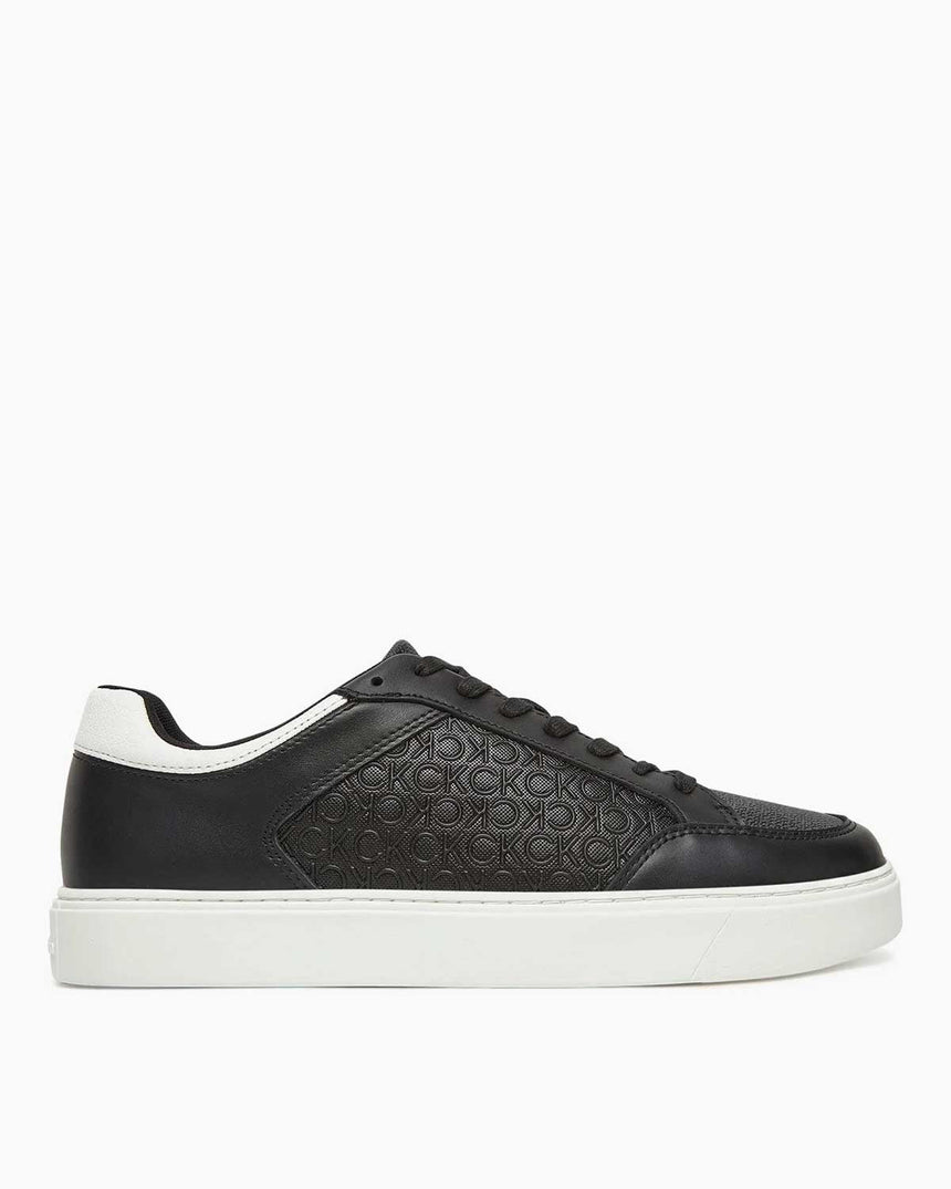 Calvin Klein Düz Taban Monogram Logo Baskılı Erkek Sneaker Ck Black/Bright White Allover