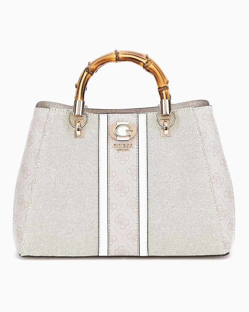 Guess Satchel Monogram Detaylı El Çantası Natural / Dove Logo