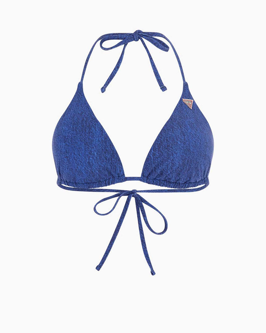 Guess Triangle Bağlamalı Bikini Üstü Blue Denim Aop