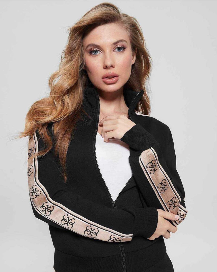 Guess Britney Logo Şeritli Fermuarlı Sweatshirt