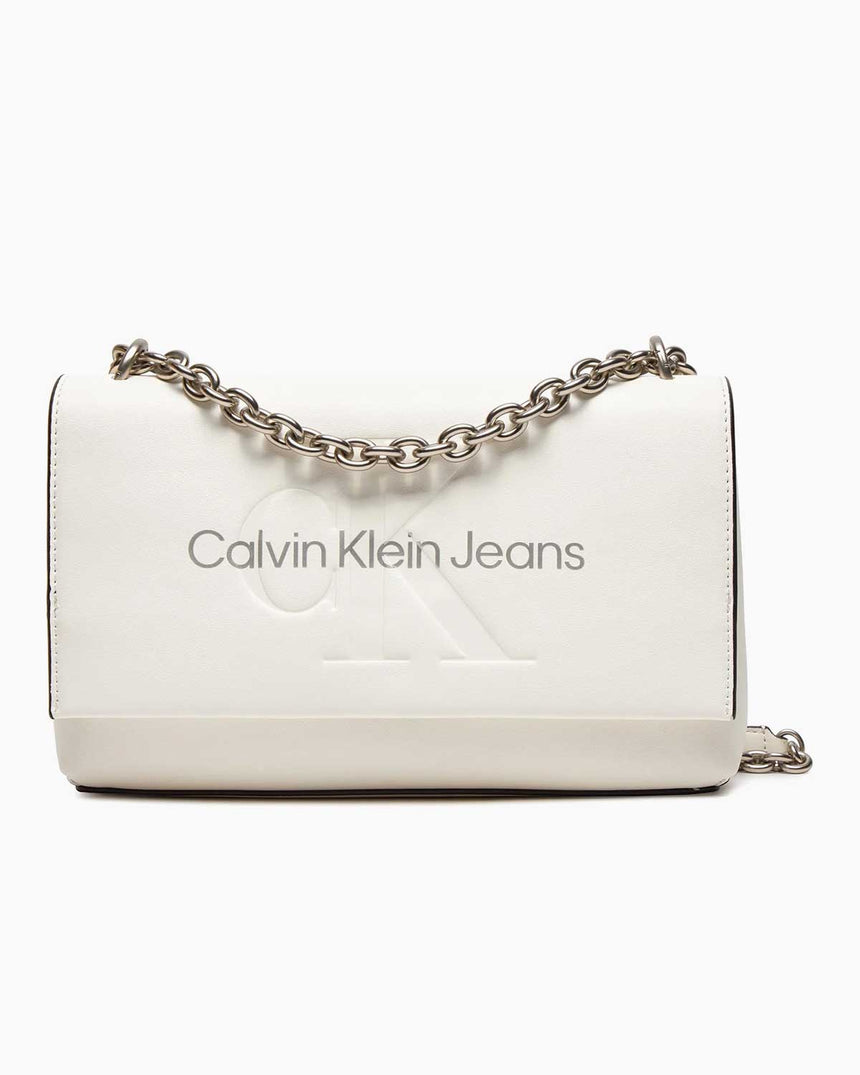 Calvin Klein Sculpted Flap Omuz Çantası White/Silver Logo