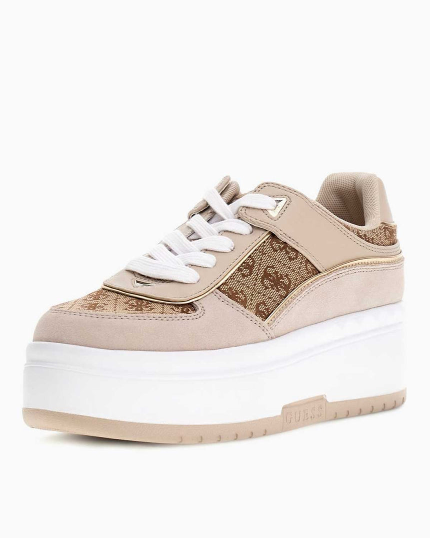 Guess Ridgee2 Monogram Logolu Dolgu Topuklu Sneaker Beige / Brown