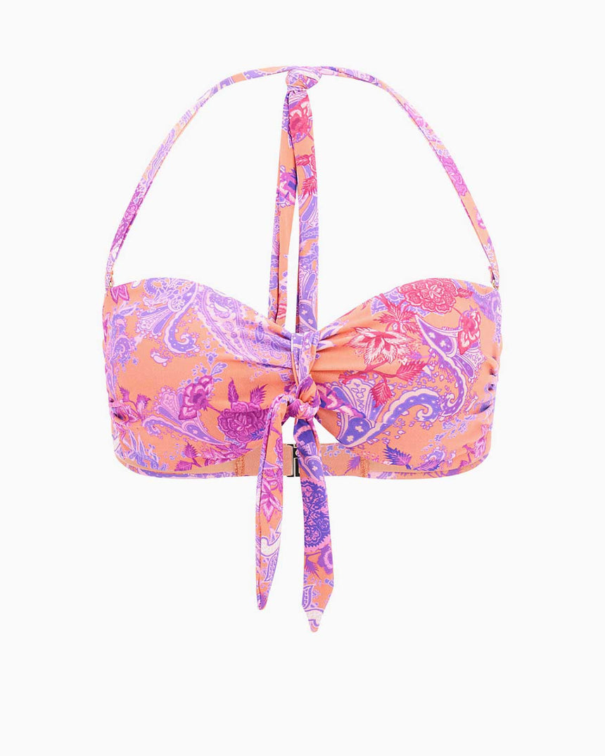 Guess Knotted Bandeau Straplez Bikini Üstü Ethnic Paisley Peach