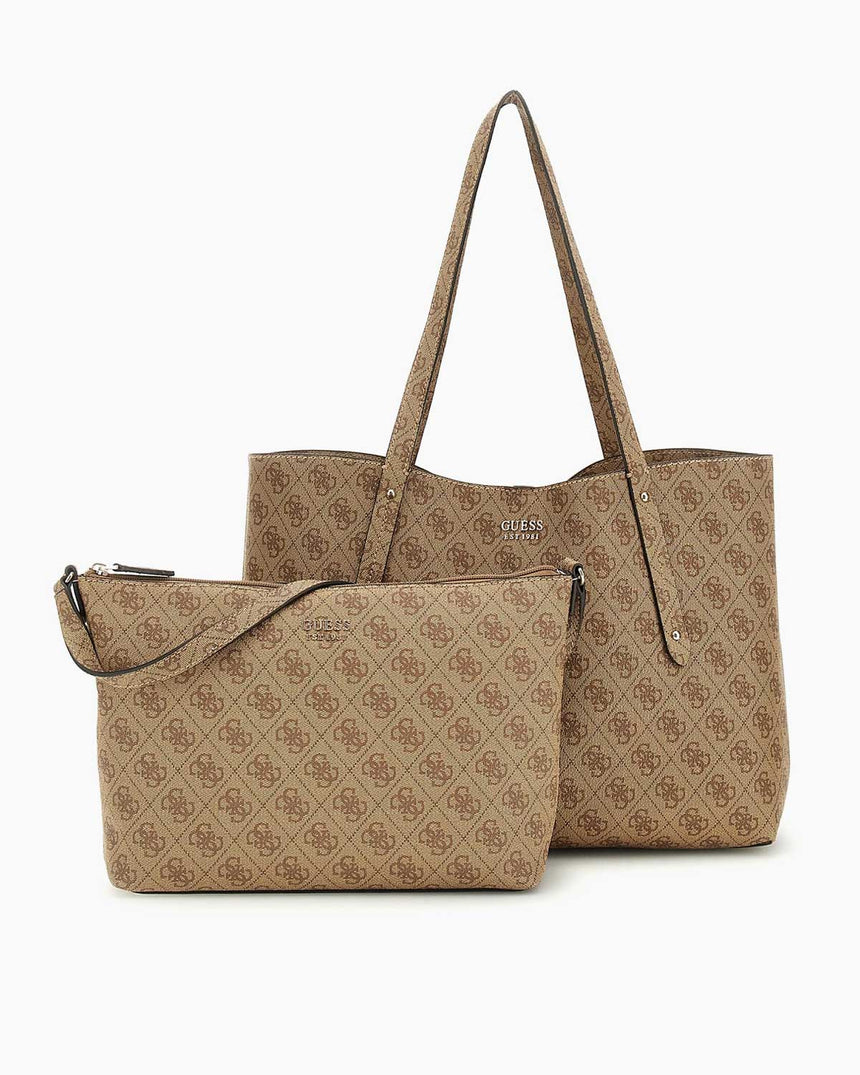 Guess Brenton Kadın Tote Omuz Çantası Latte Logo