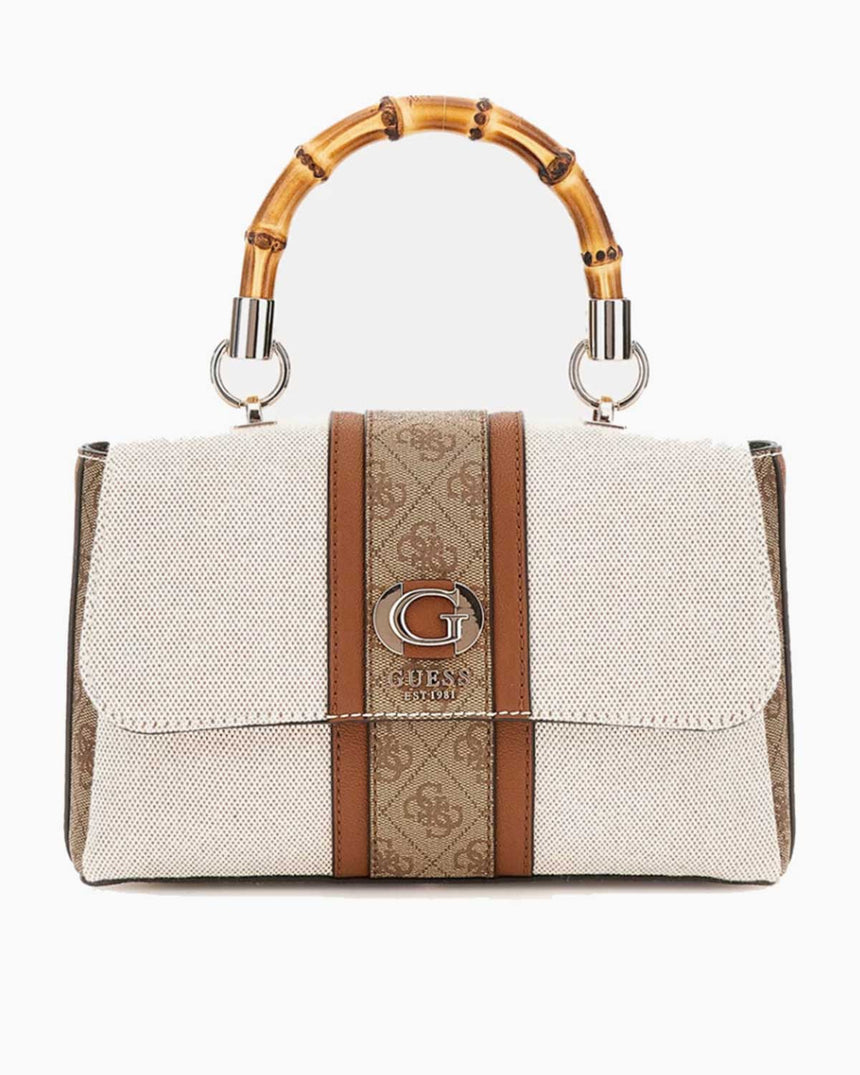Guess Flap Canvas Small Tote El Çantası Natural / Latte Logo