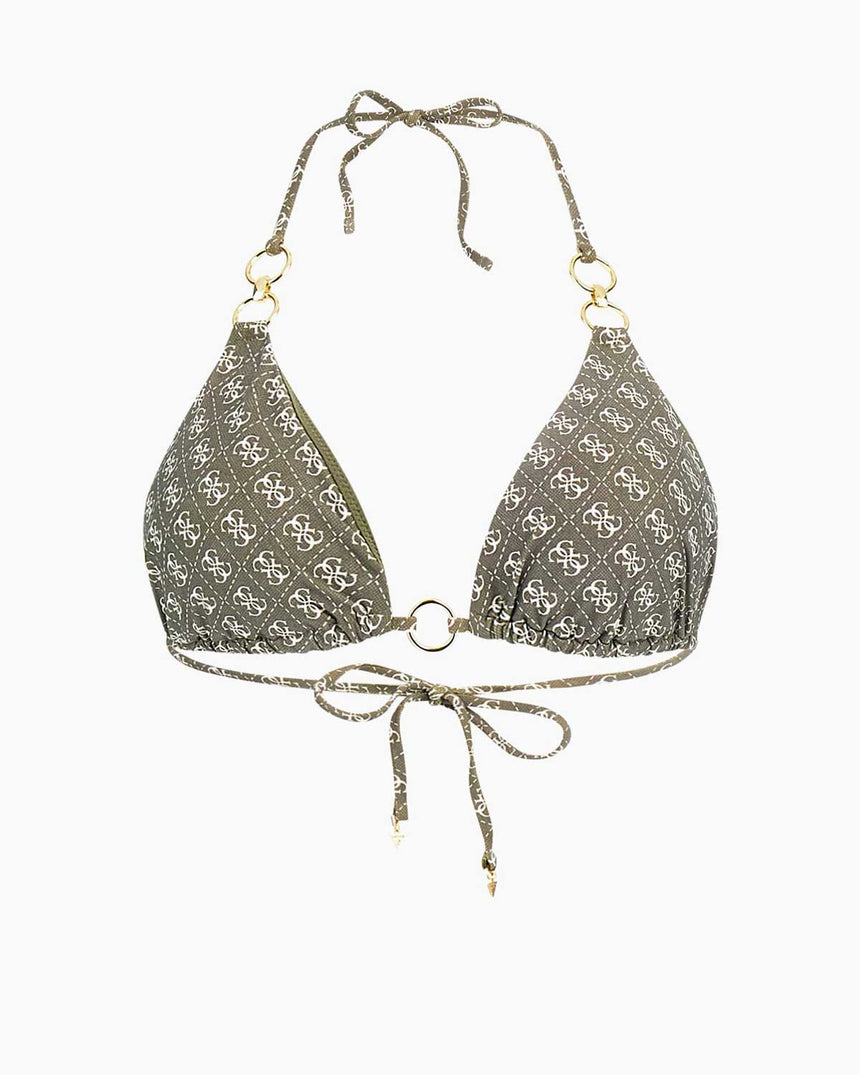 Guess Triangle Bağlamalı Bikini Üstü 4G Rustic Olive Aop
