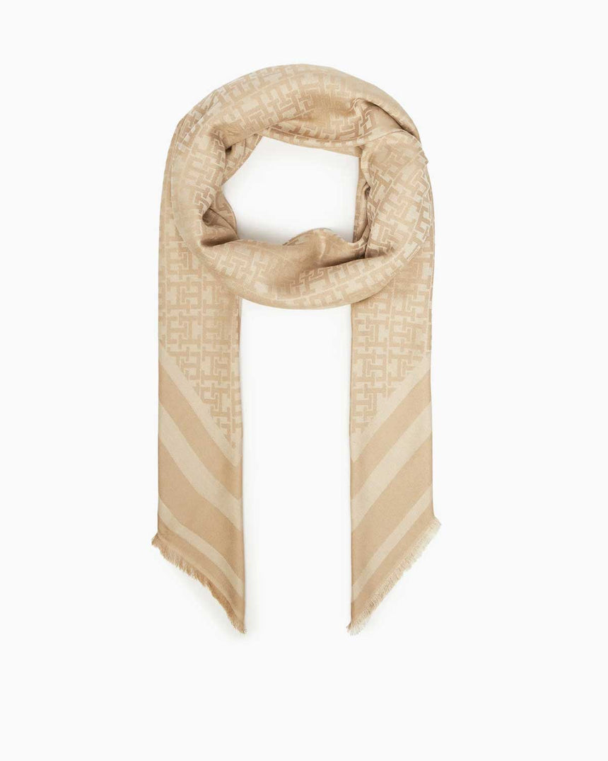Tommy Hilfiger Monogrom Logolu Kare Kadın Şal Classic Beige