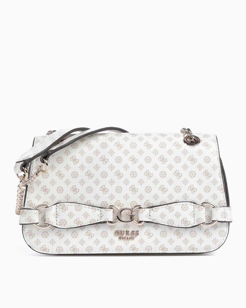Guess Eliette Flap Logo Omuz Çantası White Logo