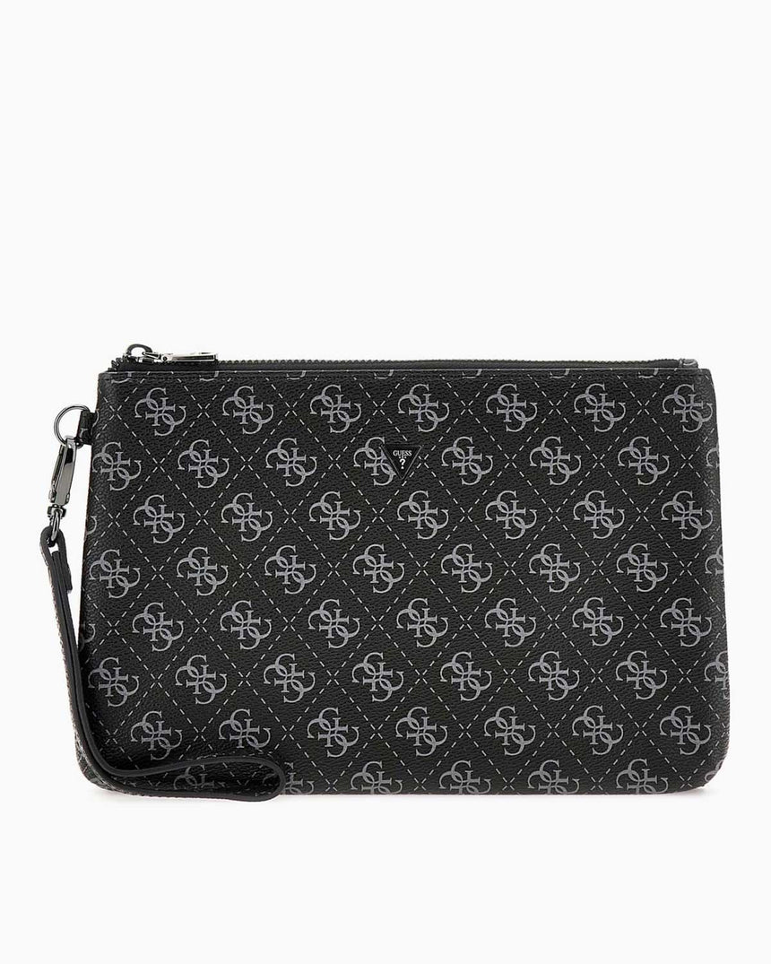 Guess Hull Medium Pouch Monogram Portföy Çanta Dark Black