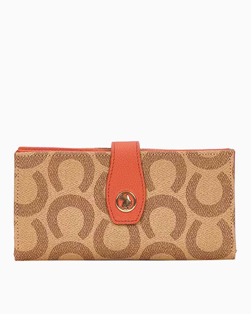 Us Polo Assn Monogram Baskılı Kadın Cüzdan Koyu Bej - Kiremit