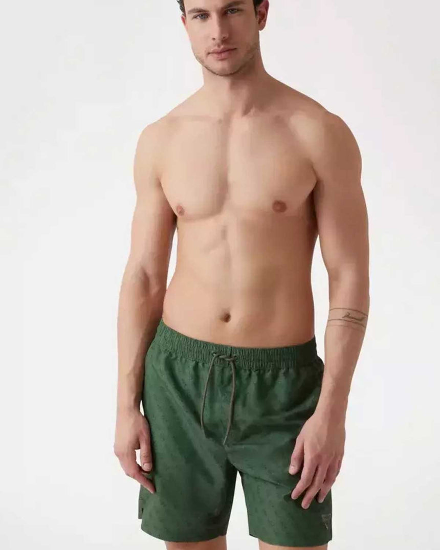 Guess Swimtrunk Medium Bottom Board Deniz Şortu Olive Embossed 4G Logo