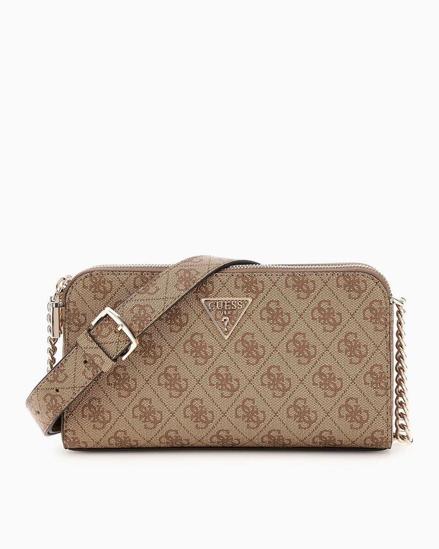 Guess Eco Erica Çift Fermuarlı Çapraz Askılı Çanta Latte Logo