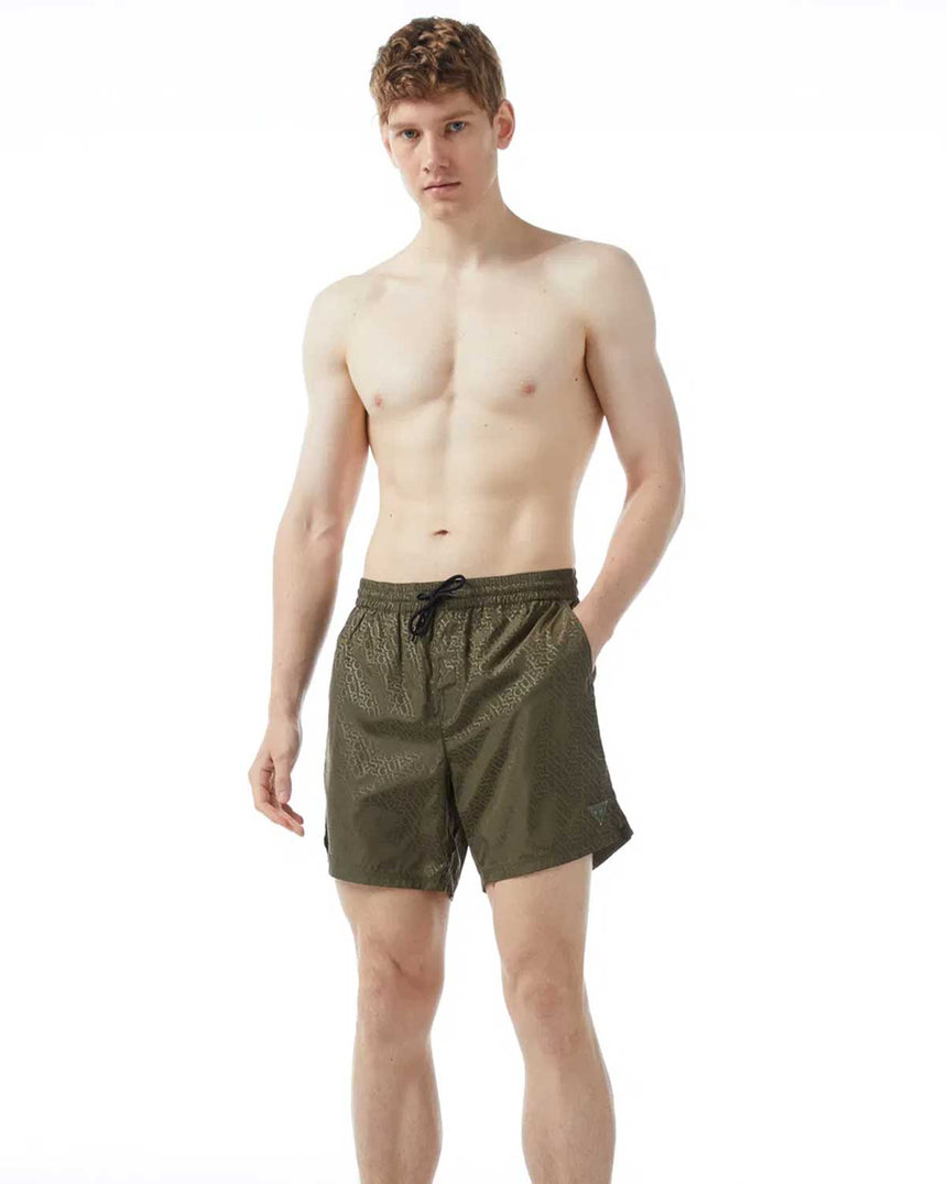 Guess Swimtrunk Bottoms Deniz Şortu Green Embossed Logo