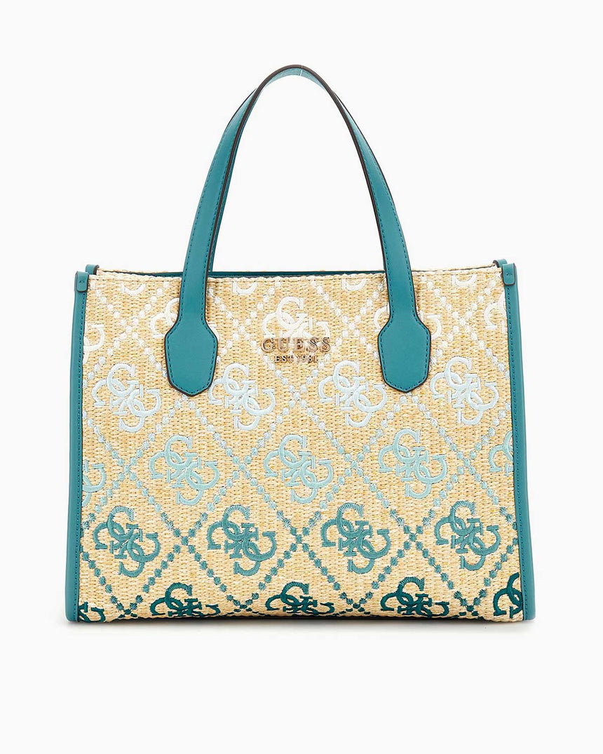 Guess Silvana Monogram Desenli El Çantası Teal Logo