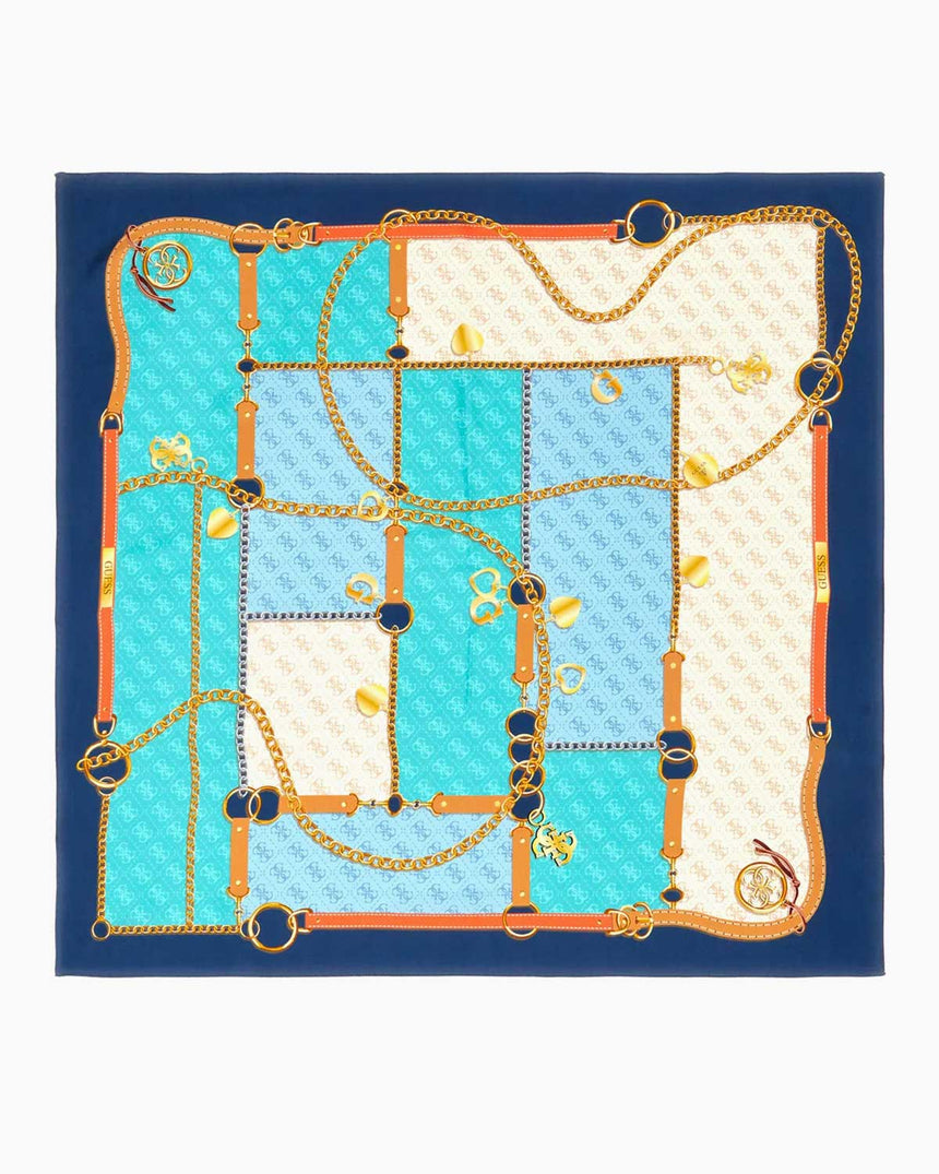 Guess Foulard Textile Logolu Eşarp Blue