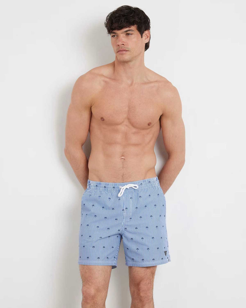 Guess Swimtrunk Bottoms Deniz Şortu Palm White And Blue