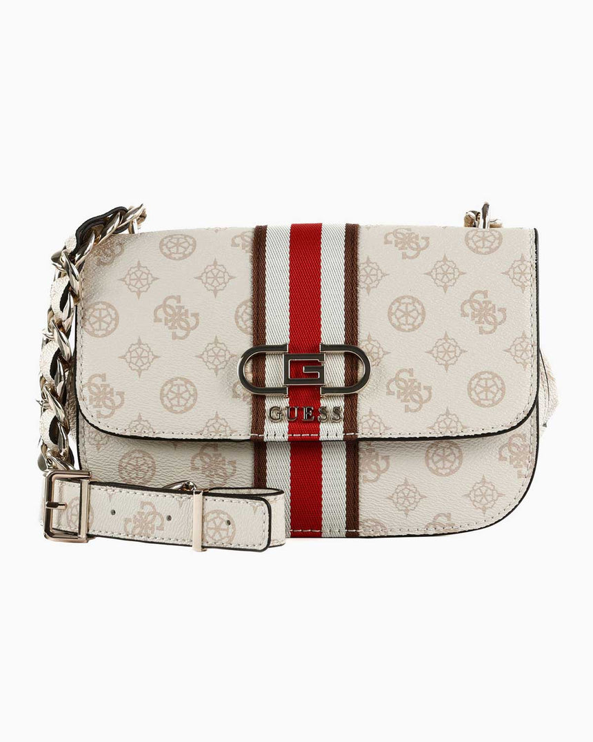 Guess Nelka Crossbody Flap Çapraz Askılı Çanta Cream Logo