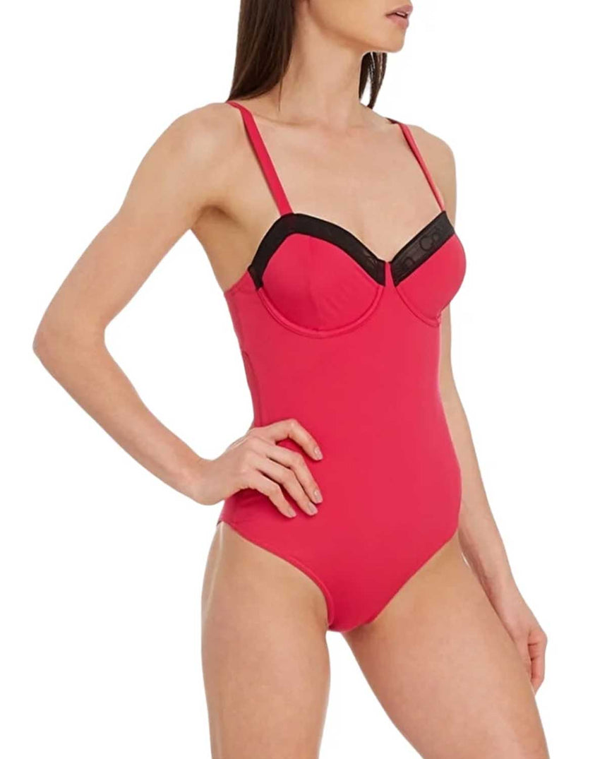 Calvin Klein İnce İp Askılı Sırt Dekolteli Kadın Mayo Royal Pink