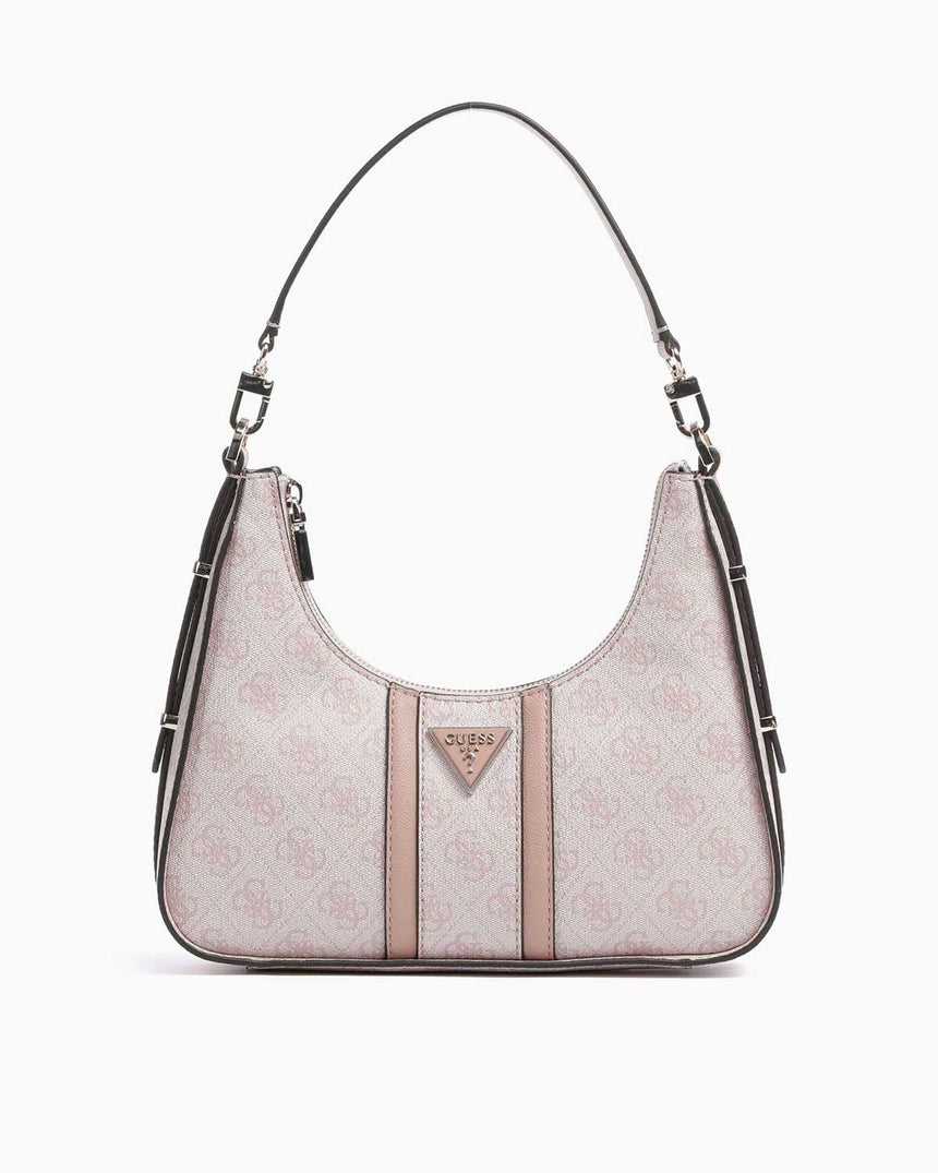 Guess Noreen Top Zip Monogram Omuz Çantası Dusty Rose Logo