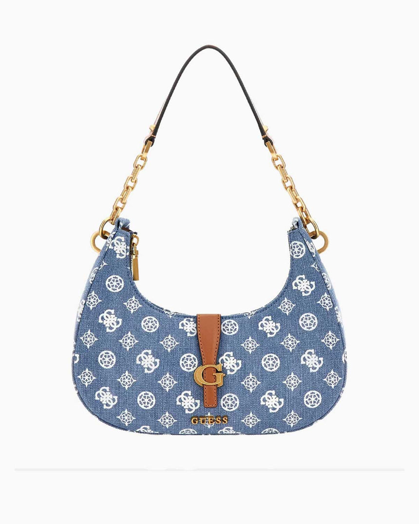 Guess Kuba Top Zip Shoulder Bag Omuz Çantası Denim Logo