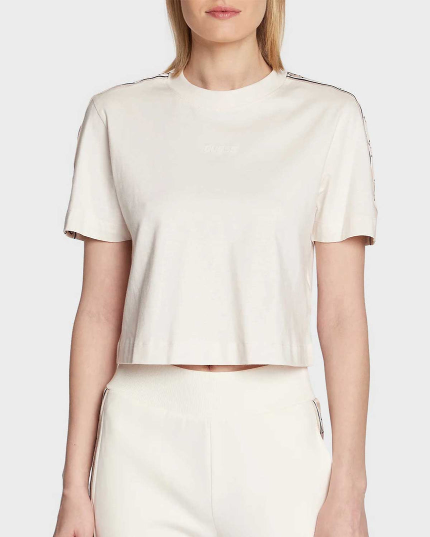 Guess Logo Şeritli Bisiktlet Yaka Tshirt Ocean Salt