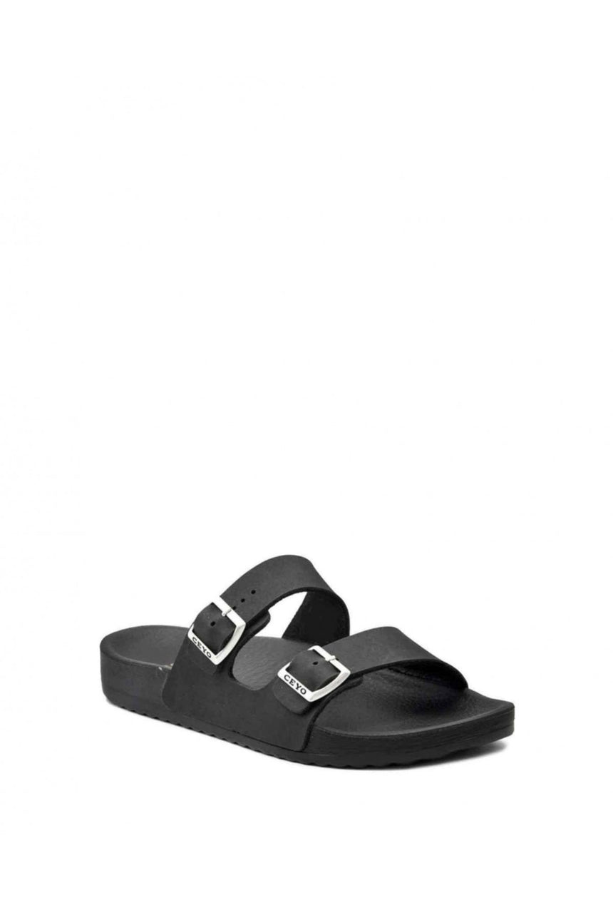 Ceyo Çift Kemer Tokalı Terlik Siyah