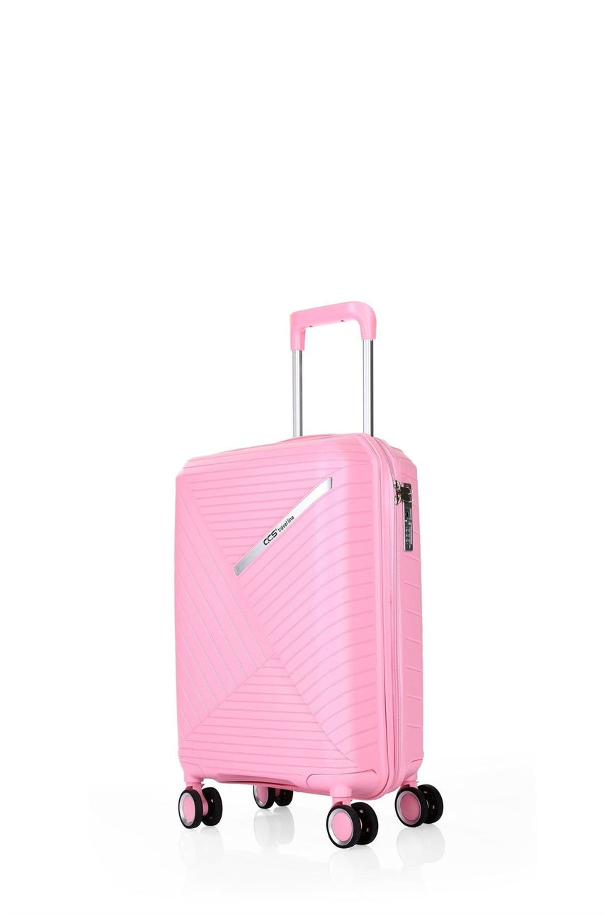 ÇÇS Diagonal Çizgili 55 cm Kabin Boy Valiz Pembe