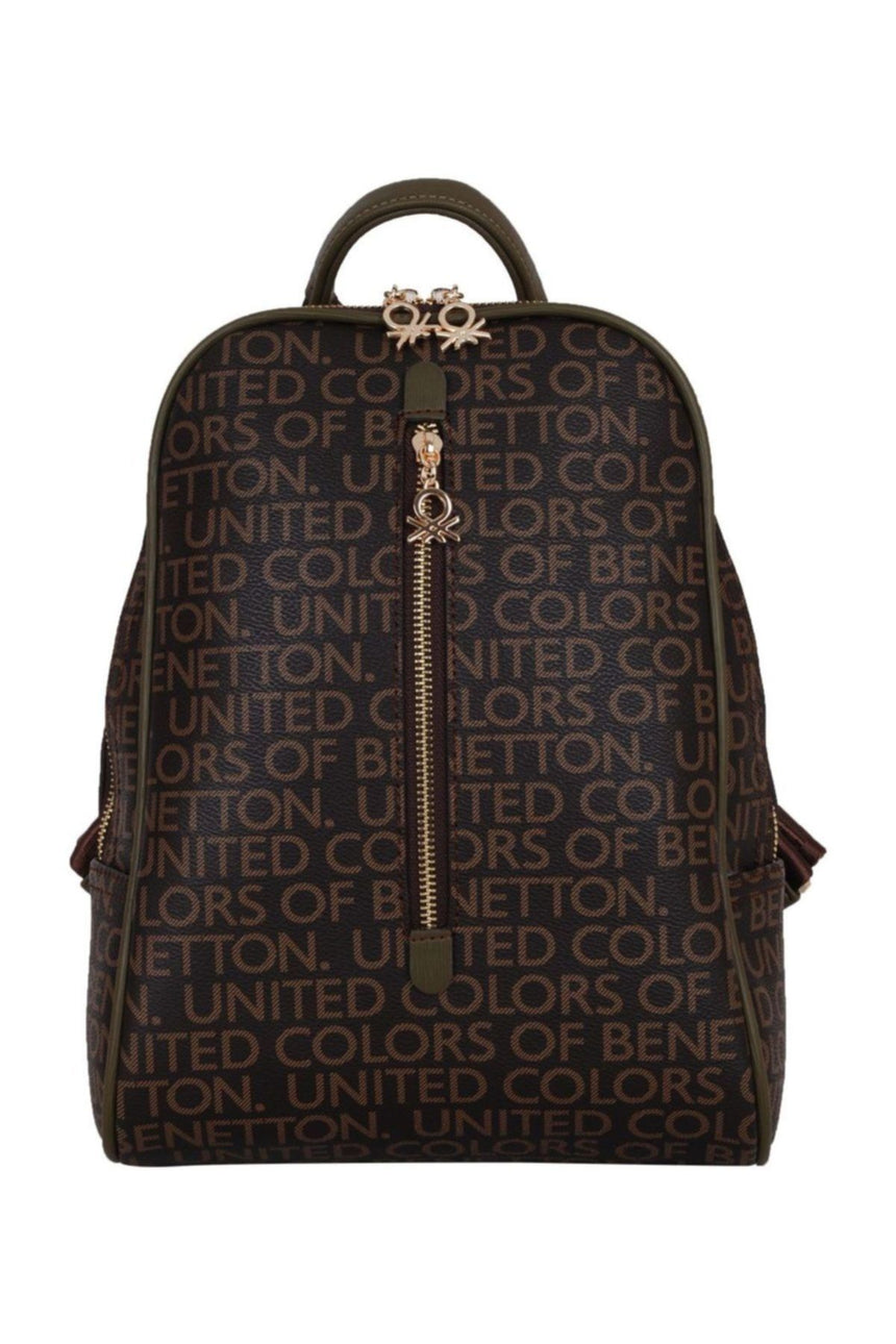 Benetton Ön Fermuar Detaylı Kadın Sırt Çantası Kahve- Haki