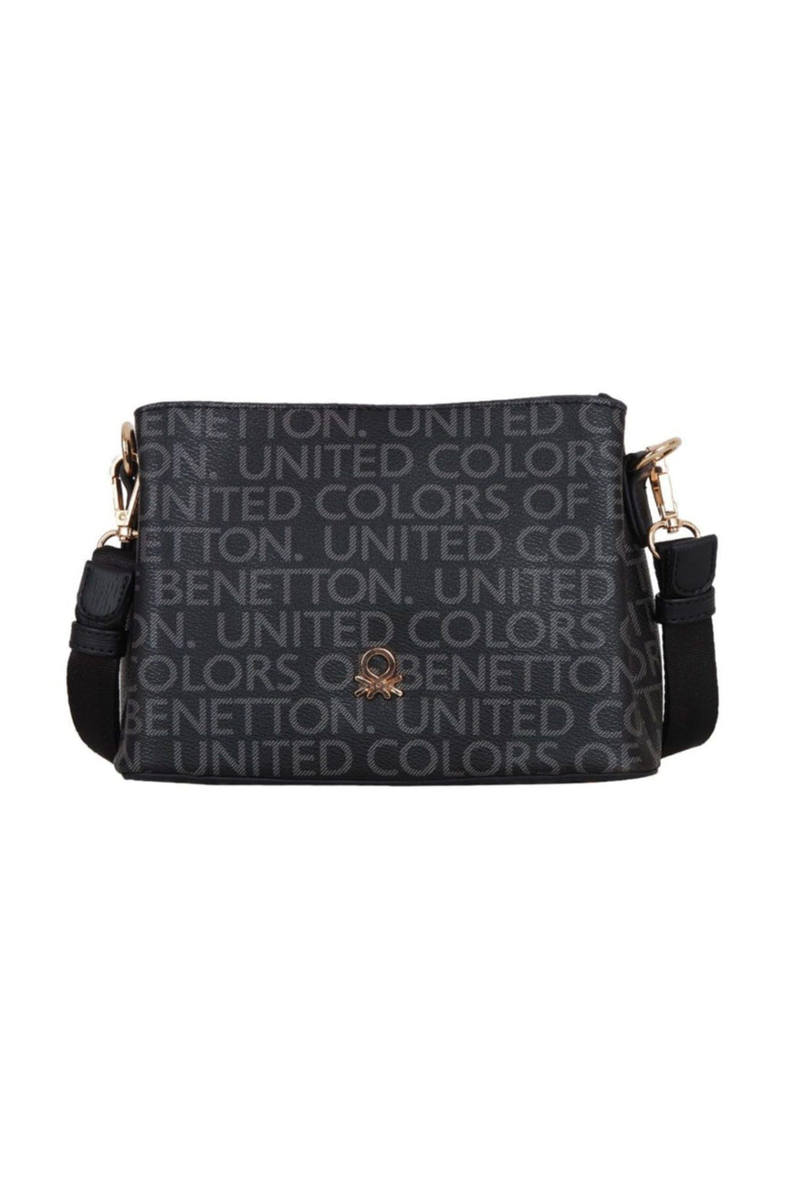 Benetton Çıt Çıtlı Monogram Çapraz Askılı Kadın Çantası Siyah