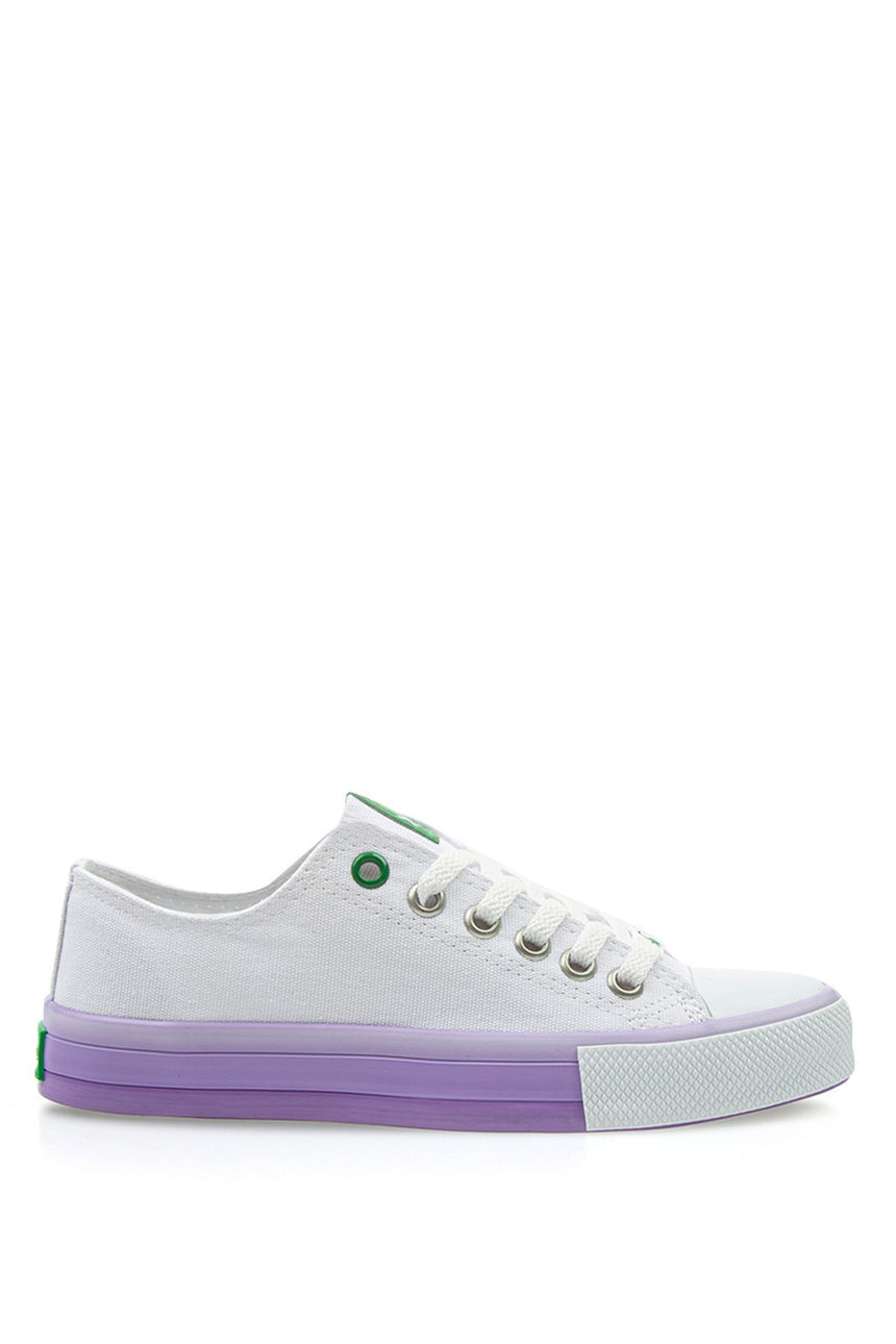 Benetton Renkli Tabanlı Kadın Sneakers Beyaz - Lila