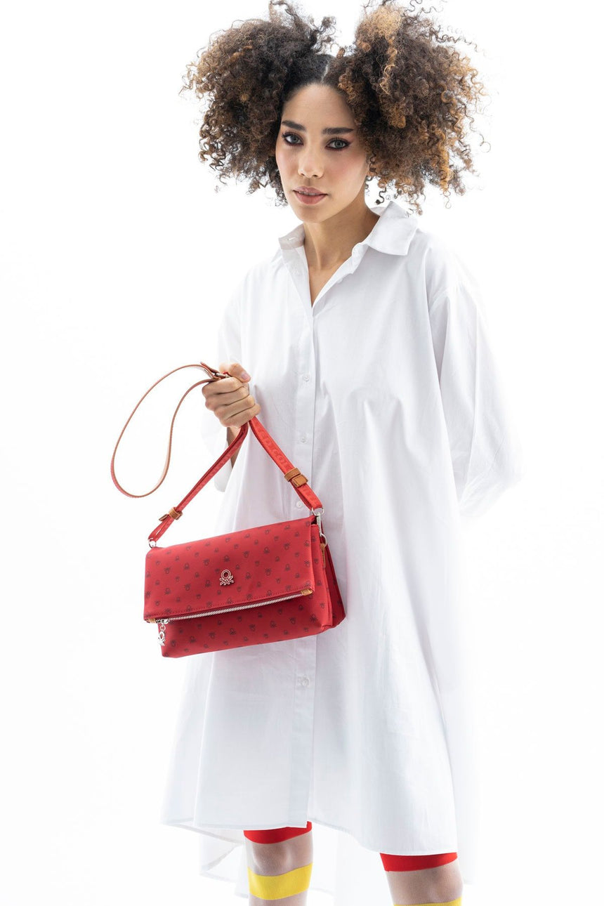 Benetton Logo Baskılı Çapraz Askılı Kadın Çantası Kırmızı - Camel