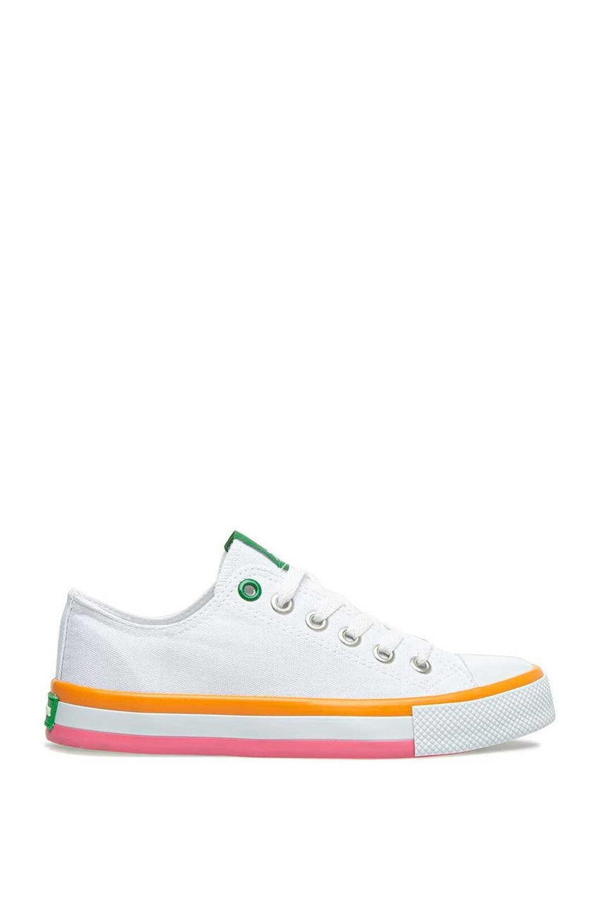Benetton Renkli Tabanlı Kadın Sneakers Beyaz - Turuncu