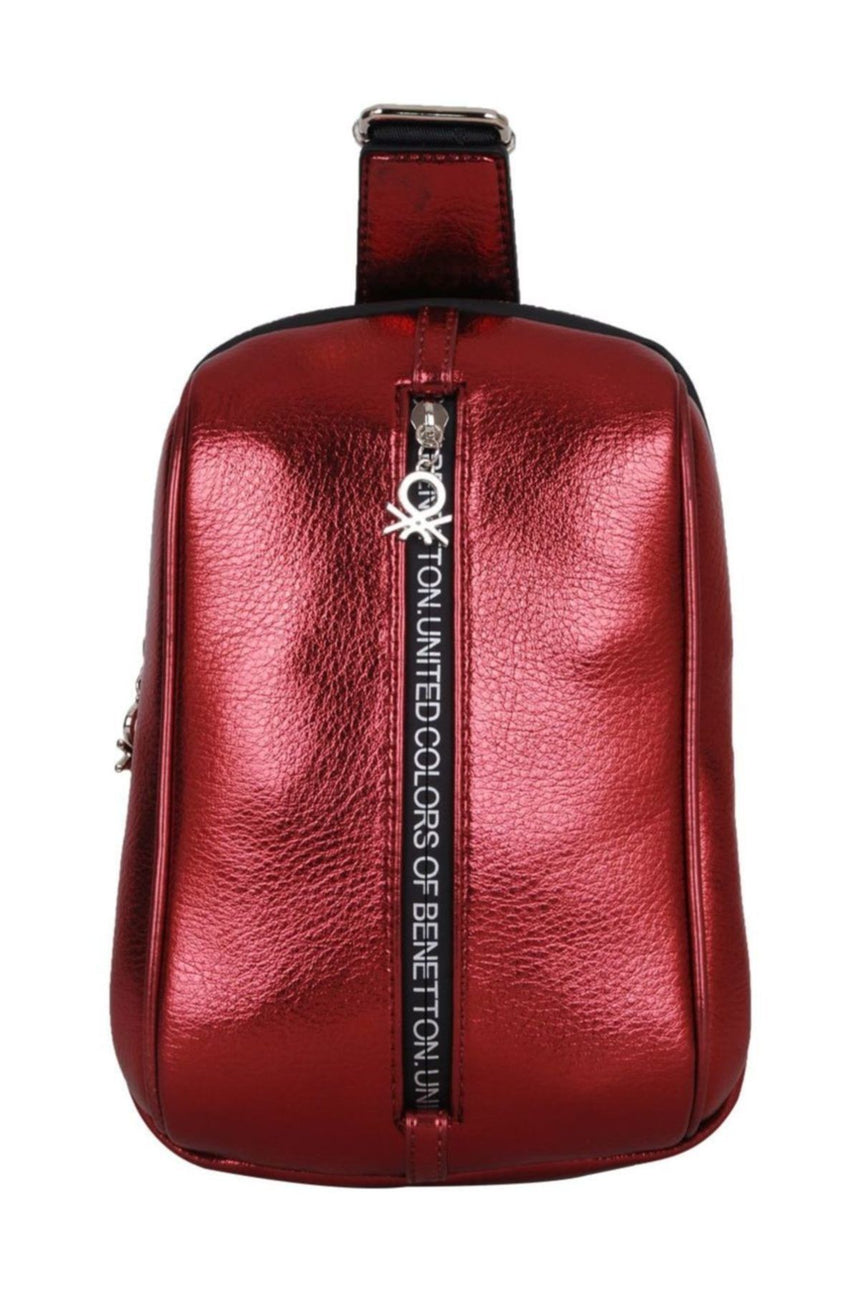 Benetton Logo Baskı Fermuarlı Kadın Body Bag Bordo