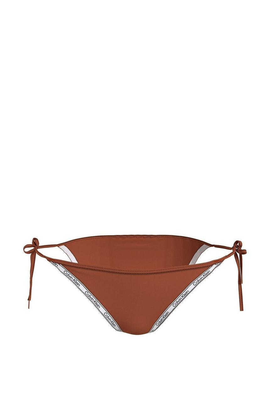 Calvin Klein Logo Detaylı Bağcıklı Slip Kadın Bikini Altı Ginger Biscuit