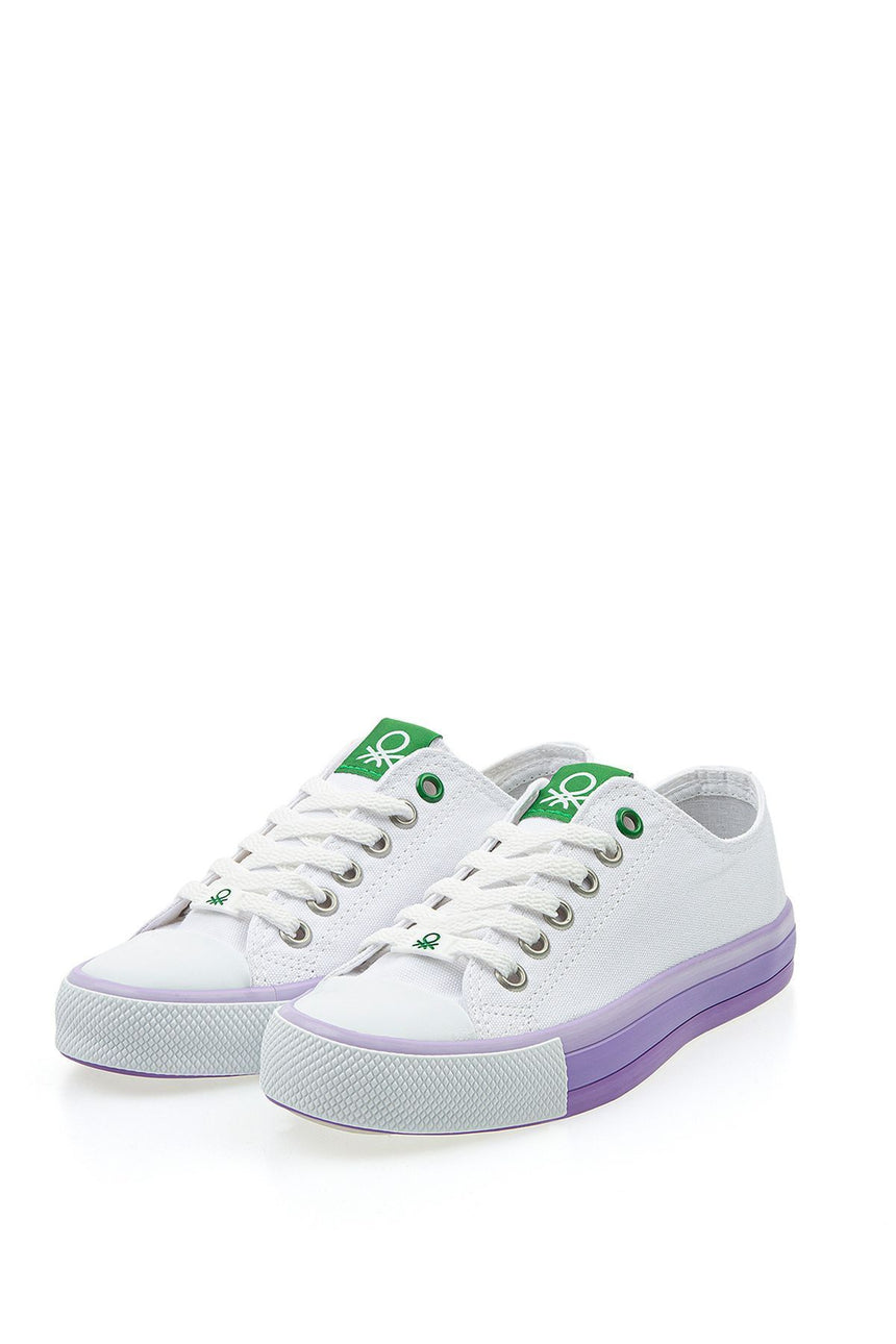 Benetton Renkli Tabanlı Kadın Sneakers Beyaz - Lila